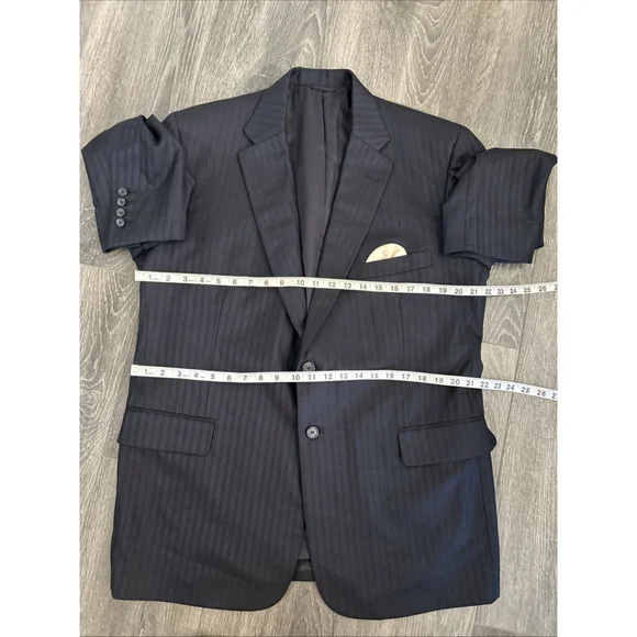 Holland Sherry 44R Navy Royal Classic Herringbone Striped Custom Suit